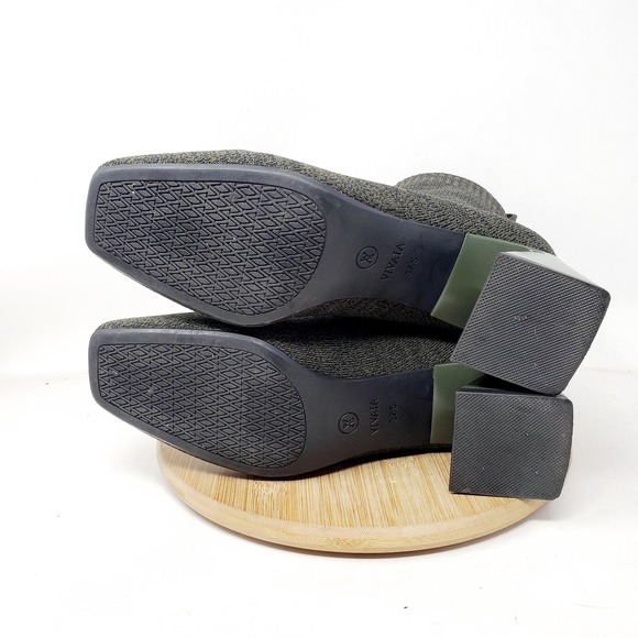 Vivaia Regina Pro Boots Womens 37.5 Olive Square Toe Fishtail Heel Knit Stretch - Picture 13 of 16